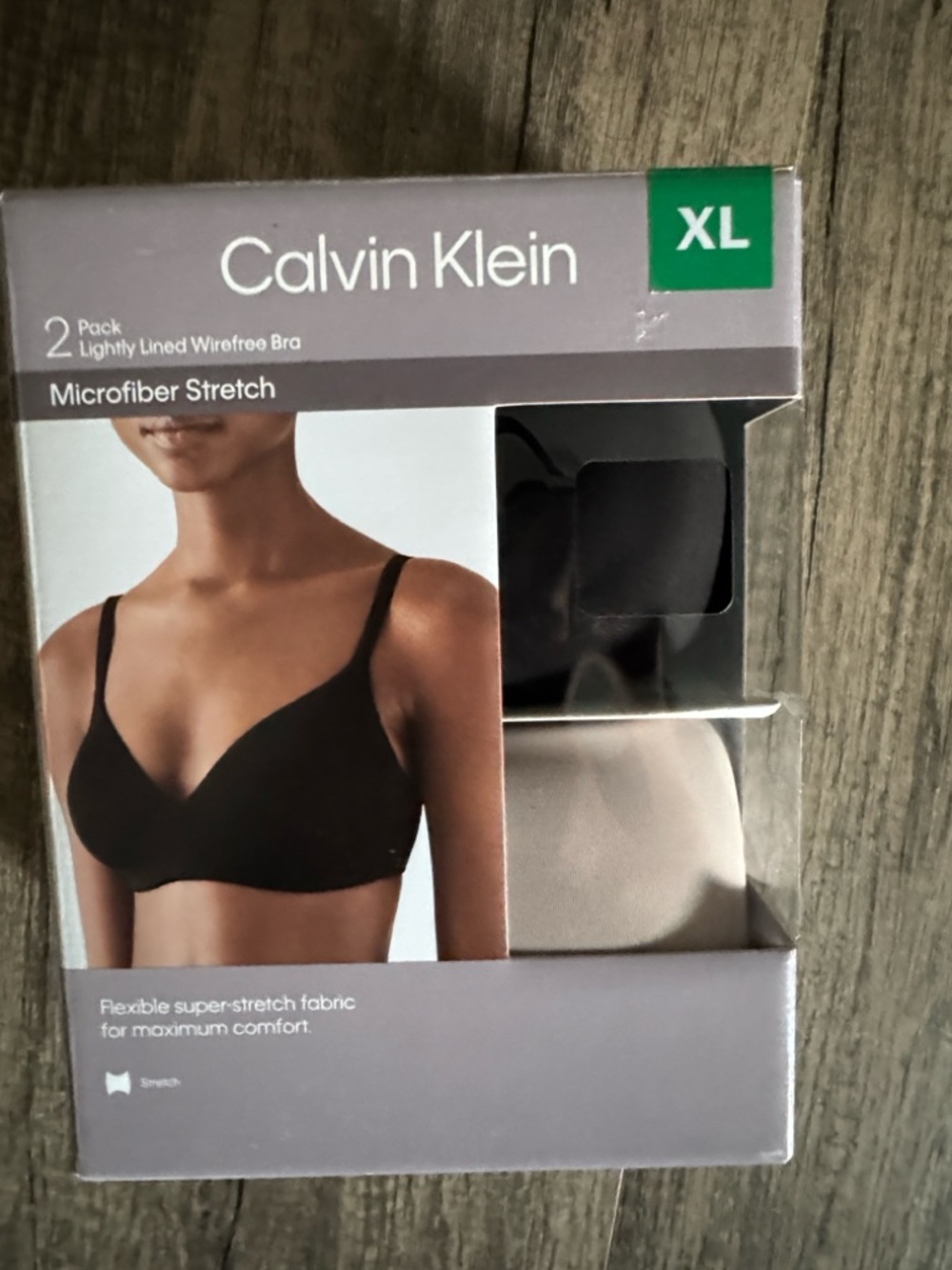 Calvin Klein 2-Pack Microfiber Stretch Wireless Bras - Black & Beige (XL)